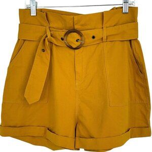 NWT MINKPINK Riley Paperbag Utility Short Mustard Yellow Belted Cuffed Size M